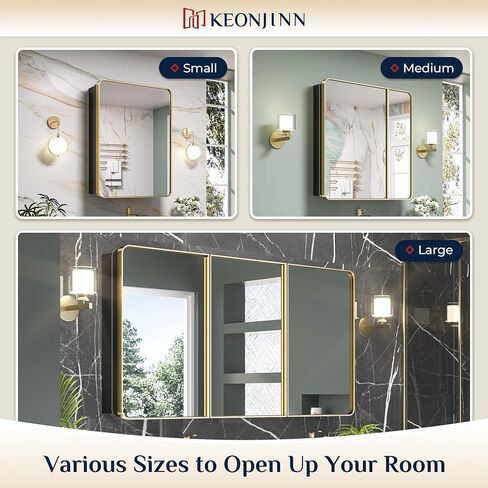 Keonjinn 17 × 25 بوصة خزانات طبية سوداء للحمام مع مرآة من الفولاذ المقاوم للصدأ مؤطرة مستطيلة مستديرة، أرفف قابلة للتعديل، خزانات طبية صغيرة ذات مرآة للحمام، مزرعة حديثة in Saudi Arabia