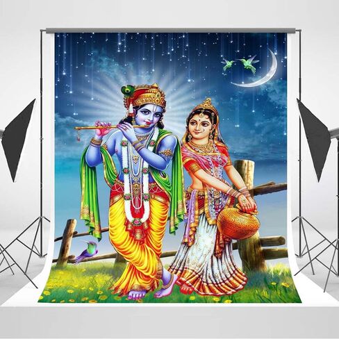 Smiler Radha Krishna Backdrop Background 5x7 Vinyl Radha Krishna Wall Decor Radha Krishna Poster Wall Art Tapestry in Saudi Arabia