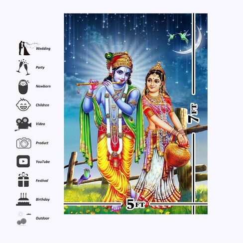 Smiler Radha Krishna Backdrop Background 5x7 Vinyl Radha Krishna Wall Decor Radha Krishna Poster Wall Art Tapestry in Saudi Arabia