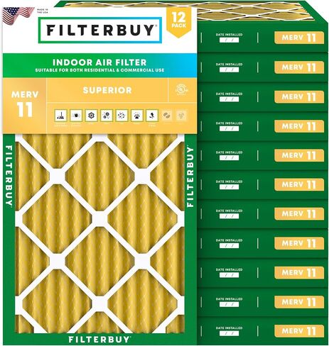 Filterbuy 16x25x2 Air Filter MERV 11 Allergen Defense (12-Pack), Pleated HVAC AC Furnace Air Filters Replacement (Actual Size: 15.50 x 24.50 x 1.75 Inches) in Saudi Arabia