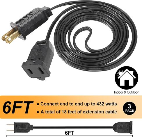 3 Pack Green Extension Cord 6 Feet 2 Prong Extension Cord for Christmas Lights Waterproof with 2 Pole Brass Straight Blades Polarized Plug, for Connect/Extend Christmas Light Indoor Outdoor (18Ft) in Saudi Arabia