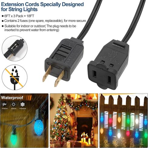 3 Pack Green Extension Cord 6 Feet 2 Prong Extension Cord for Christmas Lights Waterproof with 2 Pole Brass Straight Blades Polarized Plug, for Connect/Extend Christmas Light Indoor Outdoor (18Ft) in Saudi Arabia