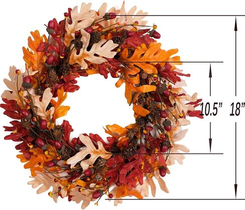 18" Fall Orange Maple Leaves Wreath for Front Door, Harvest and Thanksgiving Front Door Wreath with twig and Grain, Orange Leaves Autumn Wreath for Indoor and Outdoor in Saudi Arabia