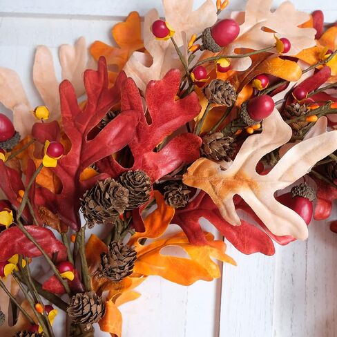 18" Fall Orange Maple Leaves Wreath for Front Door, Harvest and Thanksgiving Front Door Wreath with twig and Grain, Orange Leaves Autumn Wreath for Indoor and Outdoor in Saudi Arabia