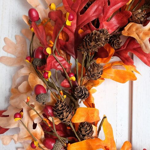 18" Fall Orange Maple Leaves Wreath for Front Door, Harvest and Thanksgiving Front Door Wreath with twig and Grain, Orange Leaves Autumn Wreath for Indoor and Outdoor in Saudi Arabia