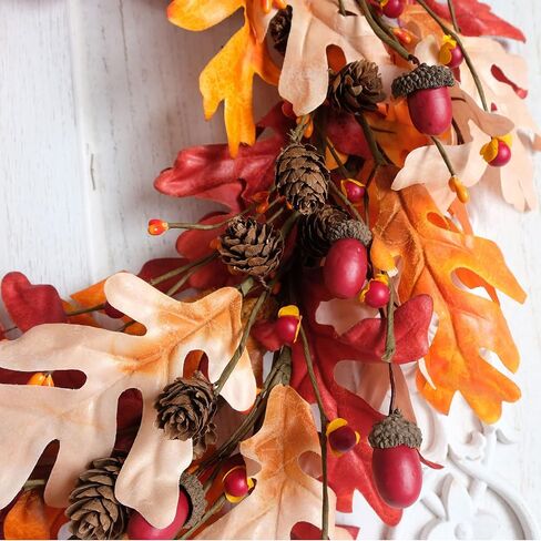 18" Fall Orange Maple Leaves Wreath for Front Door, Harvest and Thanksgiving Front Door Wreath with twig and Grain, Orange Leaves Autumn Wreath for Indoor and Outdoor in Saudi Arabia