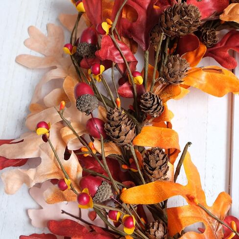18" Fall Orange Maple Leaves Wreath for Front Door, Harvest and Thanksgiving Front Door Wreath with twig and Grain, Orange Leaves Autumn Wreath for Indoor and Outdoor in Saudi Arabia