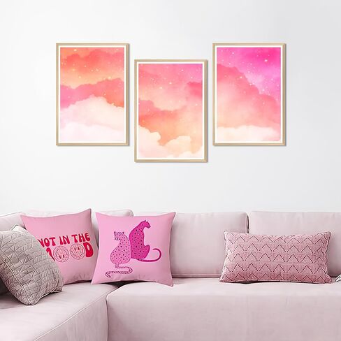 HK Studio Pink Wall Decor Coquette Aesthetic 11" x 17" Pack 3 - ديكور وردي سحابي لغرفة النوم، النوم، غرفة المعيشة، الحمام - ملصقات الحائط ديكور الغرفة للفتيات المراهقات in Kuwait
