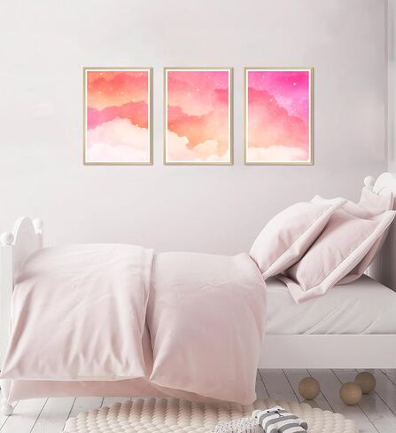 HK Studio Pink Wall Decor Coquette Aesthetic 11" x 17" Pack 3 - ديكور وردي سحابي لغرفة النوم، النوم، غرفة المعيشة، الحمام - ملصقات الحائط ديكور الغرفة للفتيات المراهقات in Kuwait