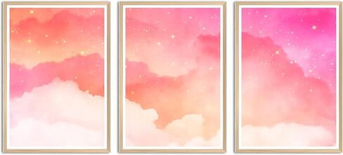 HK Studio Pink Wall Decor Coquette Aesthetic 11" x 17" Pack 3 - ديكور وردي سحابي لغرفة النوم، النوم، غرفة المعيشة، الحمام - ملصقات الحائط ديكور الغرفة للفتيات المراهقات in Kuwait