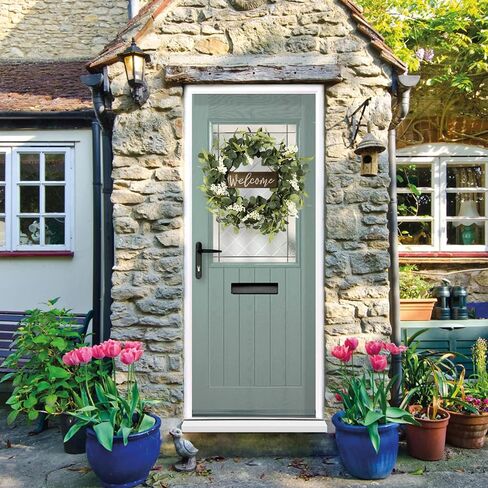 Green Eucalyptus Wreaths 20 Inches Front Door Wreath White Berries Welcome Sign Round Artificial Wreath Outdoor Porch Grapevine Farmhouse Greenery Wreaths for All Seasons Spring Summer Fall Winter in Saudi Arabia
