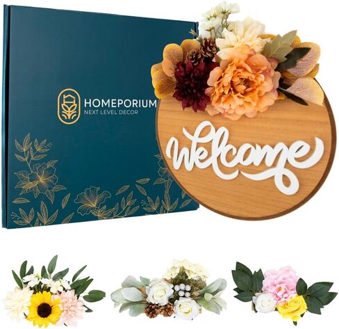 Interchangeable Welcome Sign For Front Door - Seasonal Flower Decor Welcome Home Sign - Outside Porch Hanging Door Decorations Wreath Flowers in Saudi Arabia