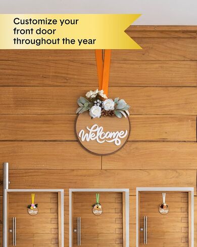 Interchangeable Welcome Sign For Front Door - Seasonal Flower Decor Welcome Home Sign - Outside Porch Hanging Door Decorations Wreath Flowers in Saudi Arabia