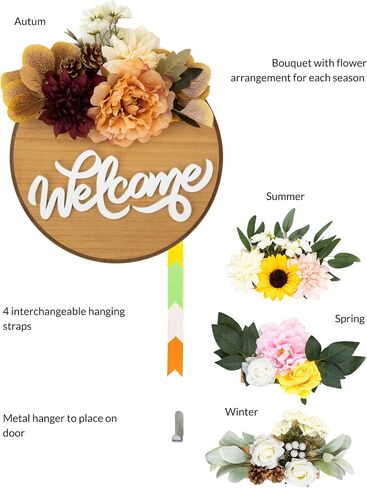 Interchangeable Welcome Sign For Front Door - Seasonal Flower Decor Welcome Home Sign - Outside Porch Hanging Door Decorations Wreath Flowers in Saudi Arabia