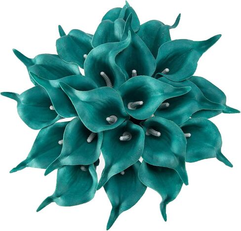 22pcs 13.4 Inch Peacock Blue Lataex Real Touch Artificial Calla Lily Flowers, for Home Decor for Spring Flowers, Home Kitchen, Wedding Decorations, and centerpieces. in Kuwait