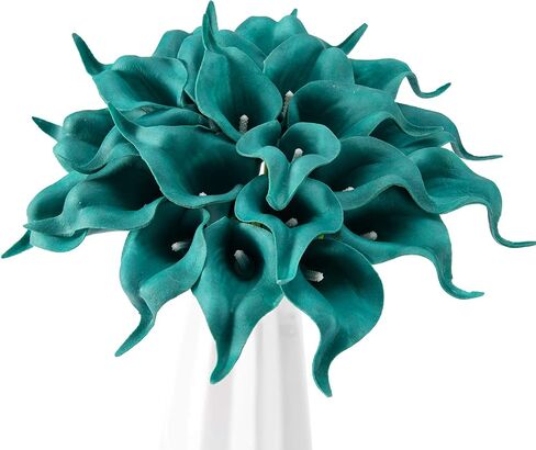 22pcs 13.4 Inch Peacock Blue Lataex Real Touch Artificial Calla Lily Flowers, for Home Decor for Spring Flowers, Home Kitchen, Wedding Decorations, and centerpieces. in Kuwait