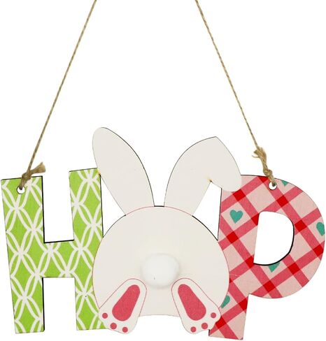 Dohia Easter Wooden Hanging Sign Happy Easter Peeps Bunny Wooden Door Sign Easter Rabbit Wood Hanging Door Sign for Spring Easter Tree Front Door Decoration D2-FHJMZMG (1, Rabbit Tail) in Saudi Arabia