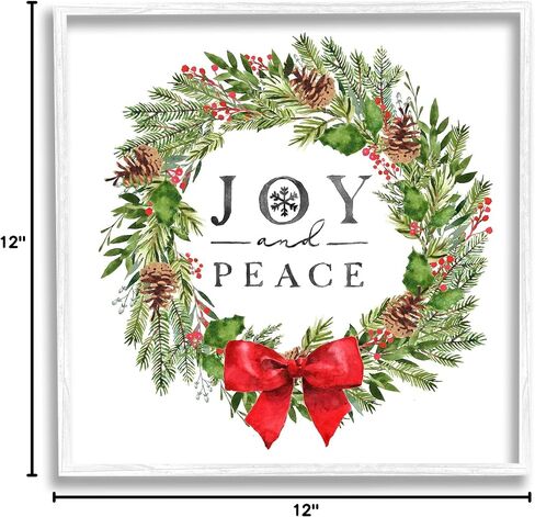 Stupell Industries Joy and Peace Holiday Phrase Winter Pine Wreath, Designed by Nina Pierce White Framed Wall Art, 12 x 12, Green in Saudi Arabia