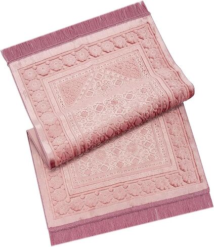 ihvan online, Soft Plush Lux Velvet Muslim Prayer Rug | Thick Janamaz | Sajadah | Soft Islamic Prayer Rug | Islamic Gifts | Prayer Carpet Mat, Elegant, Color: Pink in Saudi Arabia