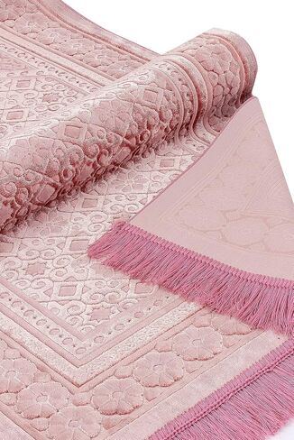 ihvan online, Soft Plush Lux Velvet Muslim Prayer Rug | Thick Janamaz | Sajadah | Soft Islamic Prayer Rug | Islamic Gifts | Prayer Carpet Mat, Elegant, Color: Pink in Saudi Arabia
