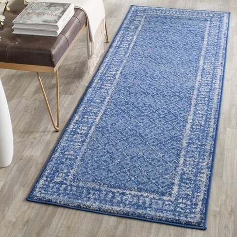 SAFAVIEH Adirondack Collection Runner Rug - 2'6" x 20', Light Blue & Dark Blue, Distressed Design, Non-Shedding & Easy Care, Ideal for High Traffic Areas in Living Room, Bedroom (ADR110F) in Saudi Arabia