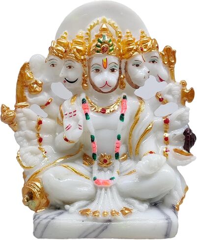GLOOKS Panchmukhi Hanuman Marble Dust Statue Bajrangbali Idol for Home in Saudi Arabia