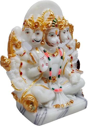 GLOOKS Panchmukhi Hanuman Marble Dust Statue Bajrangbali Idol for Home in Saudi Arabia