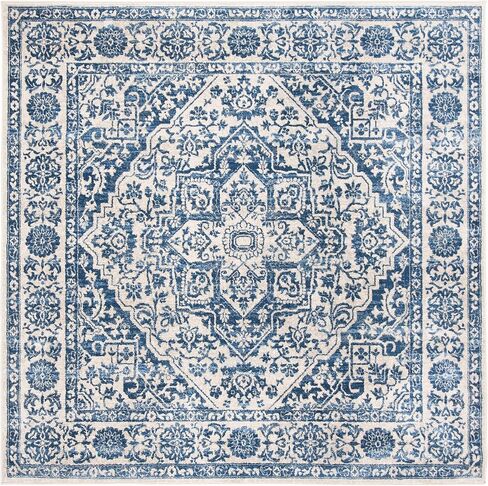 SAFAVIEH Brentwood Collection 6'7" Square Navy / Light Grey BNT832M Medallion Distressed Non-Shedding Living Room Bedroom Area Rug in Saudi Arabia