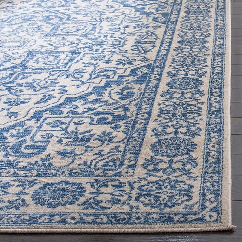 SAFAVIEH Brentwood Collection 6'7" Square Navy / Light Grey BNT832M Medallion Distressed Non-Shedding Living Room Bedroom Area Rug in Saudi Arabia