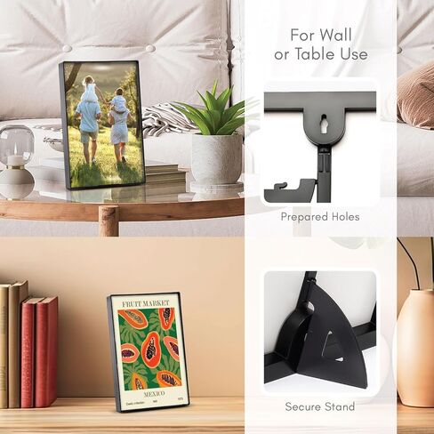 MANTELLO ESSENTIALS Front Loading Black Picture Frame - 4x6-Inch Photos -For Tabletop or Wall Decor - Artwork - 1 Pack in Kuwait