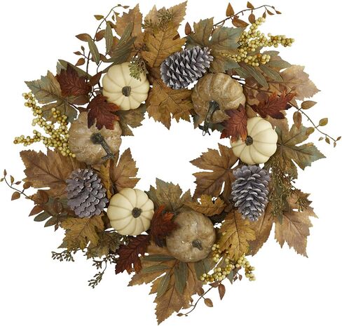 Nearly Natural 24in. Fall Pumpkins, Pine Cones and Berries Artificial Wreath in Saudi Arabia