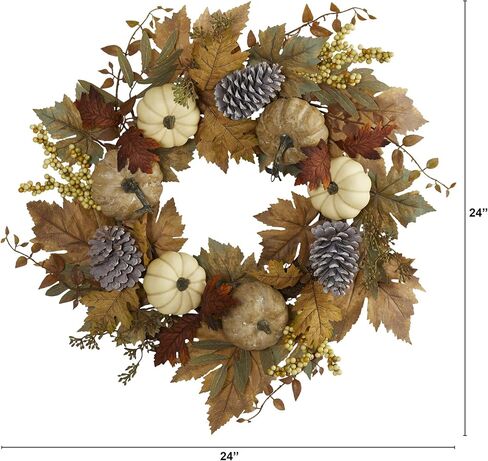 Nearly Natural 24in. Fall Pumpkins, Pine Cones and Berries Artificial Wreath in Saudi Arabia