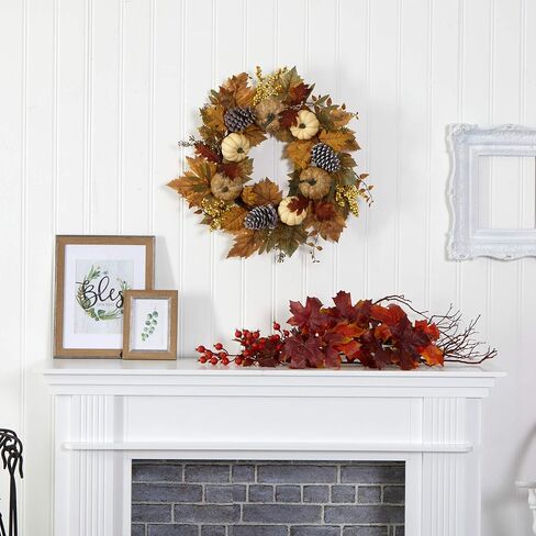 Nearly Natural 24in. Fall Pumpkins, Pine Cones and Berries Artificial Wreath in Saudi Arabia