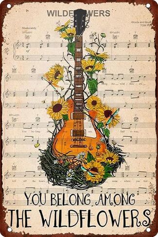 You Belong Among Wildflowers Guitar Metal Tin Sign Vintage Home Wall Decor for Office Cafe Kitchen Badroom 8x12 Inches in Kuwait