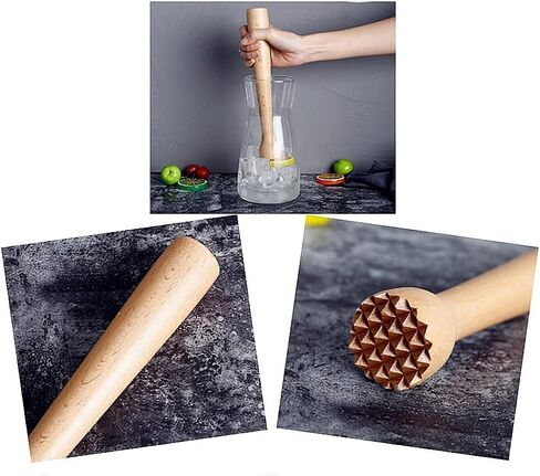 POFUIERKN Wooden Cocktail Muddler 10inch Long Muddler Cocktail Muddler Wood Bar Muddler Ice Crusher Bar Accessory for Making Cocktails and Juice Drinks Tools in Saudi Arabia
