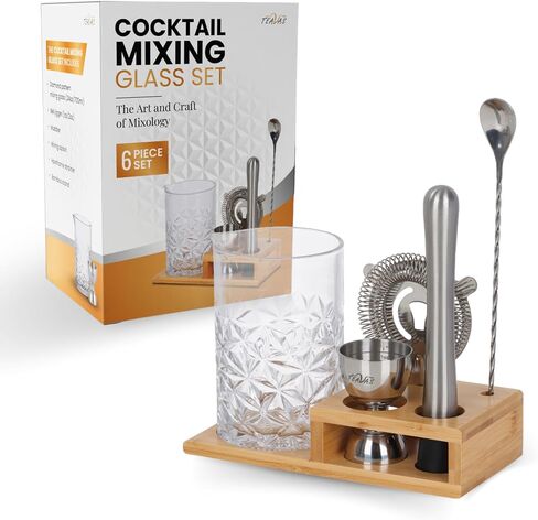 Cocktail 24oz Mixing Glass Set with Jigger, Muddler, Spoon, Hawthorne Strainer & Bamboo Stand - Mixology Pitcher for Stirrer Cocktails - Birthday Gifts for Friends & Family in Saudi Arabia