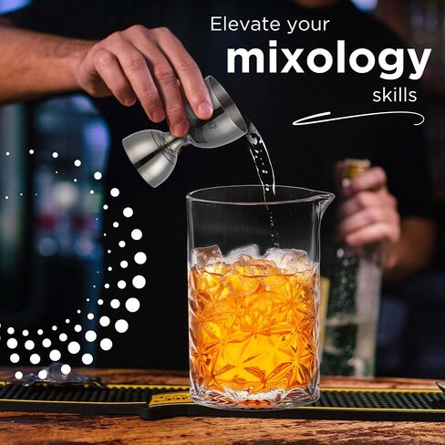 Cocktail 24oz Mixing Glass Set with Jigger, Muddler, Spoon, Hawthorne Strainer & Bamboo Stand - Mixology Pitcher for Stirrer Cocktails - Birthday Gifts for Friends & Family in Saudi Arabia