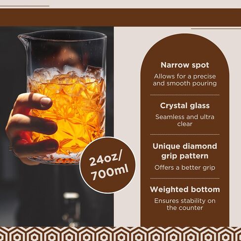 Cocktail 24oz Mixing Glass Set with Jigger, Muddler, Spoon, Hawthorne Strainer & Bamboo Stand - Mixology Pitcher for Stirrer Cocktails - Birthday Gifts for Friends & Family in Saudi Arabia