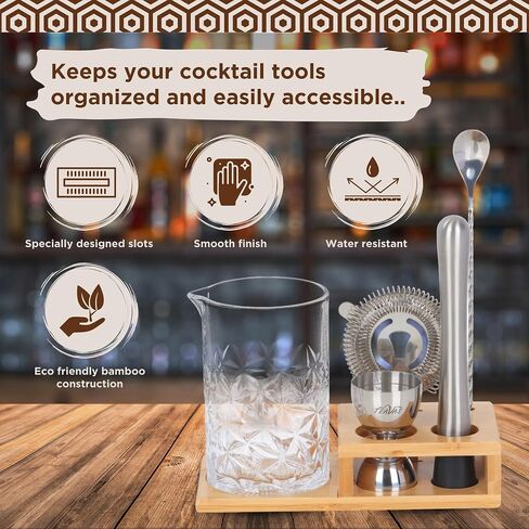 Cocktail 24oz Mixing Glass Set with Jigger, Muddler, Spoon, Hawthorne Strainer & Bamboo Stand - Mixology Pitcher for Stirrer Cocktails - Birthday Gifts for Friends & Family in Saudi Arabia