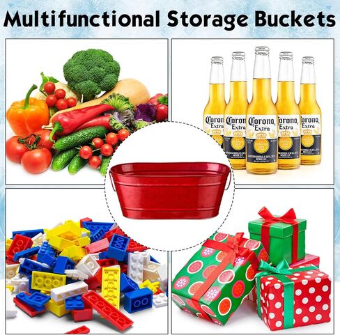 4 عبوات من حوض معدني مجلفن بيضاوي سعة 2.4 جالون، دلو معدني لحوض المشروبات مع مقابض دلاء مشروبات الثلج للحفلات، حوض معدني كبير لحفلات النبيذ وحفلات تخزين البيرة، مشروبات الشمبانيا (أحمر) in Kuwait