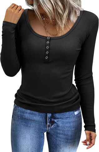 قمصان Amoretu النسائية Henley بأكمام طويلة وأزرار سفلية بقصة ضيقة ورقبة على شكل حرف U وسترات منسوجة ومضلعة باللون الأزرق الفاتح S in Saudi Arabia