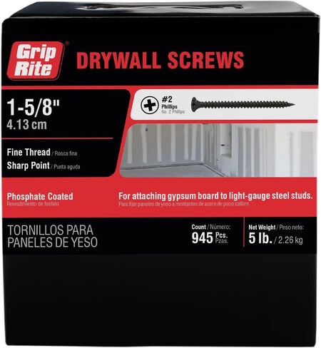 Grip-Rite 158DWS5#6 X 1-5/8" Phillips Bugle Head Fine Thread Sharp Point Drywall Screw, 5lb Box in Saudi Arabia