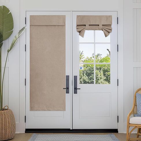 RYB HOME 100% Blackout French Door Linen Curtain for Glass Door Window, Light Blocking Privacy Door Window Drapes for Front Tricia Door Lightweight Tie up Shade, W 26 x L 72, Mocha, 1 Panel in Saudi Arabia