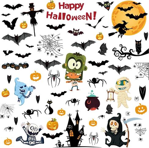 ملصقات نافذة الهالوين، 163 قطعة من ملصقات نافذة اليقطين الثابتة ديكورات لطيفة للهالوين للأطفال، شارات نافذة شبح شبح العنكبوت لحفلة الهالوين 10 ورقات in Kuwait