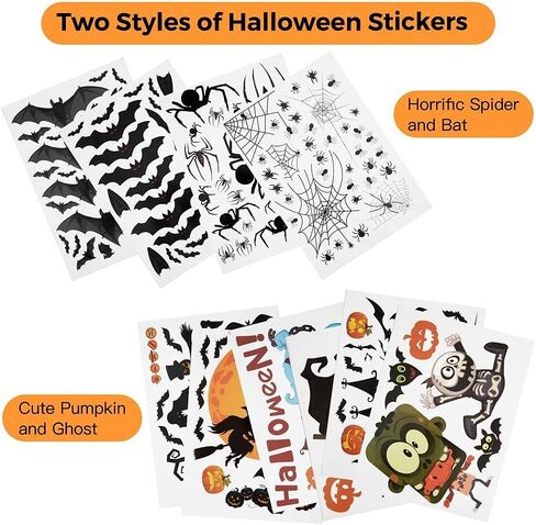 ملصقات نافذة الهالوين، 163 قطعة من ملصقات نافذة اليقطين الثابتة ديكورات لطيفة للهالوين للأطفال، شارات نافذة شبح شبح العنكبوت لحفلة الهالوين 10 ورقات in Kuwait