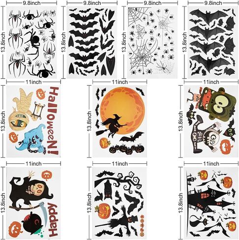 ملصقات نافذة الهالوين، 163 قطعة من ملصقات نافذة اليقطين الثابتة ديكورات لطيفة للهالوين للأطفال، شارات نافذة شبح شبح العنكبوت لحفلة الهالوين 10 ورقات in Kuwait