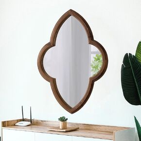Farmhouse Wooden Oval Mirror for Wall Decor 17 X 24 Inch, Hanging Burning Finished Scalloped Rustic Curvy Mirror, Squiggly Wall Mirror Decorative Hallway Living Room, Horizontal or Vertical