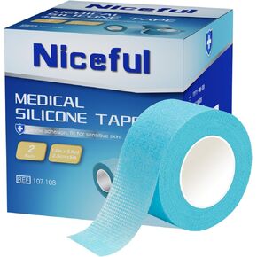 2 Rolls Silicone Medical Tape for Wound Care - Surgical Tape for Secures Dressings and Gauze, Blue Waterproof Medical Tape for Sensitive Skin （1" x 5.5 Yard）