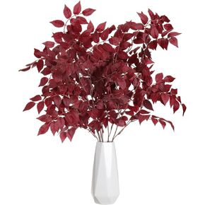 6pcs 39inch Artificial Cimicifuga Plant Leaf Spray Faux Plum Cimicifuga Faux Silk Plants Fake Cimicifuga Ramosa Leaf Branch for Autumn Home Garden Indoor Outdoor Decoration(Wine Red)