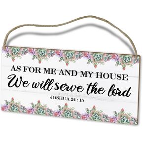 HOUSPEAK As for Me and My House We Will Serve The Lord Wooden Wall Hanging Sign, Bible Verses Wall Decor Christian Home Decor, Scripture Joshua 24:15 Wall Art for Door Shelf Living Room Kitchen -(10)